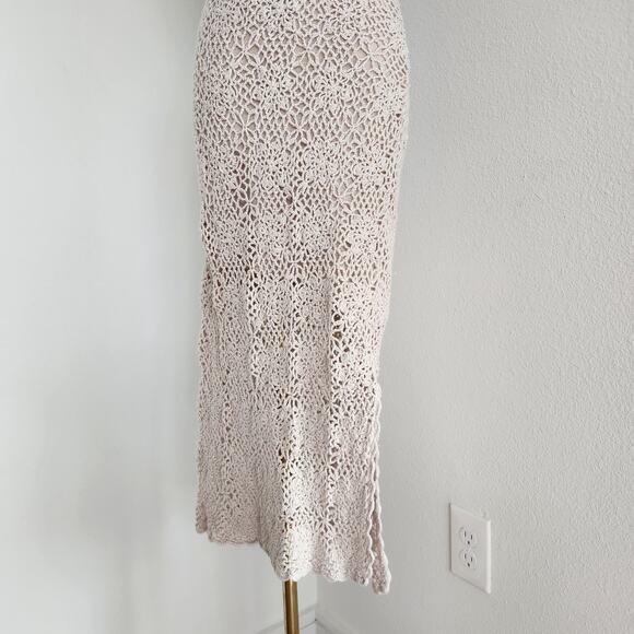 Vintage Y2K Newport News Crochet Knit Ivory Maxi Dress Lined Ramie Cotton XS - Picture 3 of 10